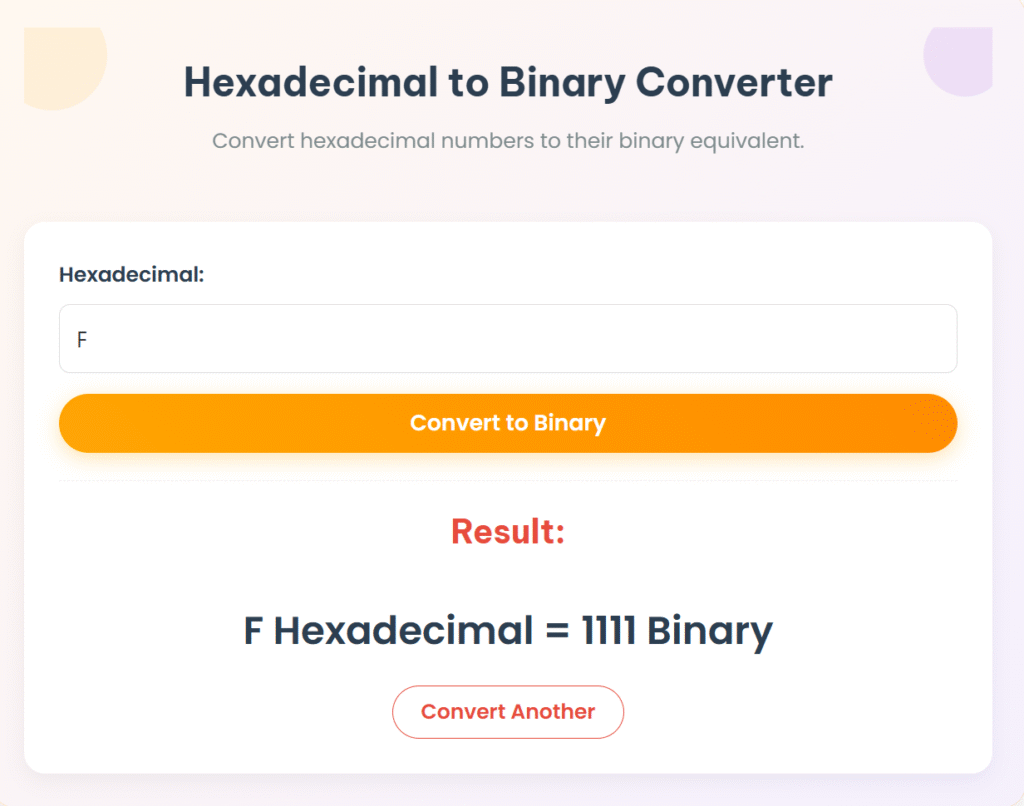 Hexadecimal to binary converter